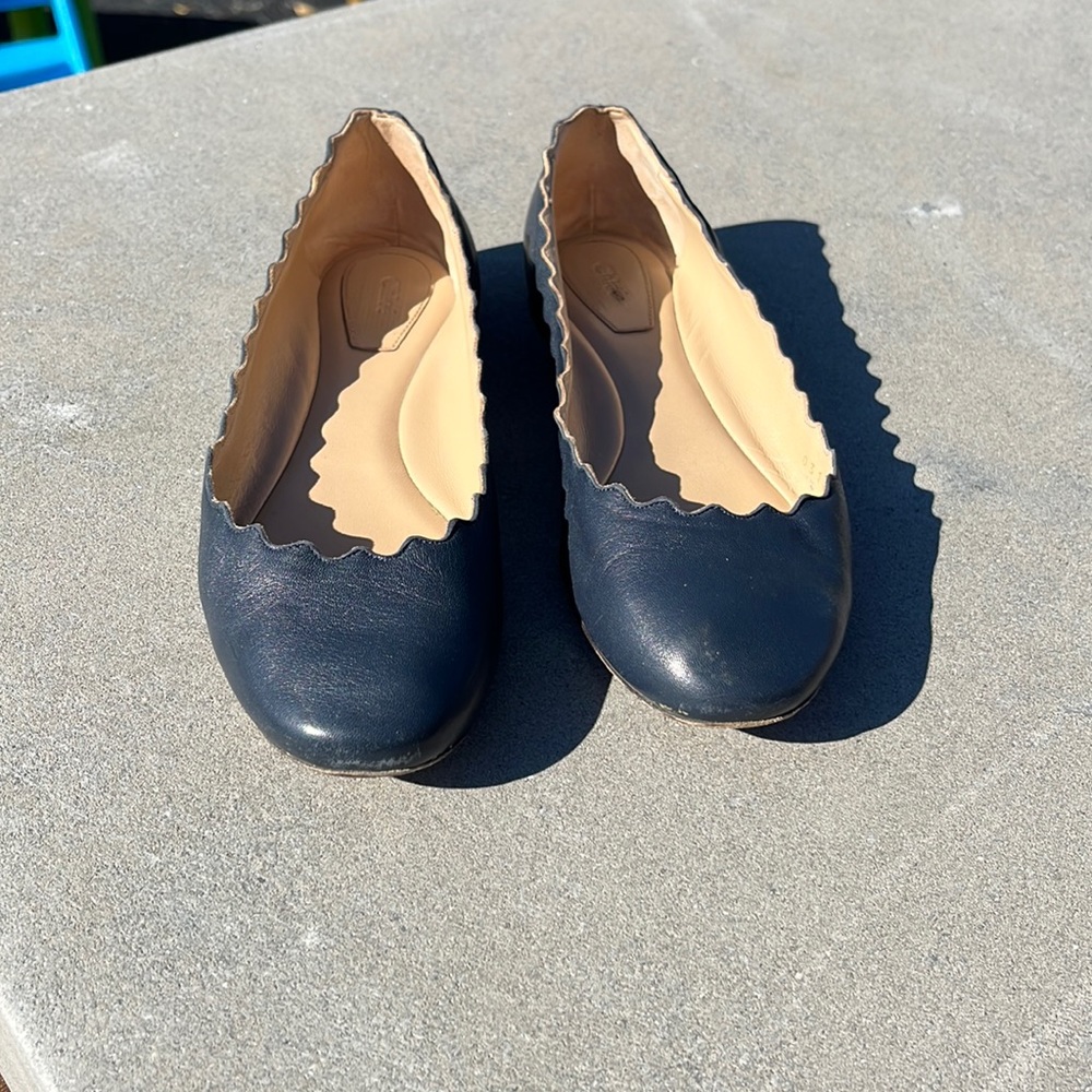 Chloe Lauren Scalloped Ballet Flats - Navy size 36